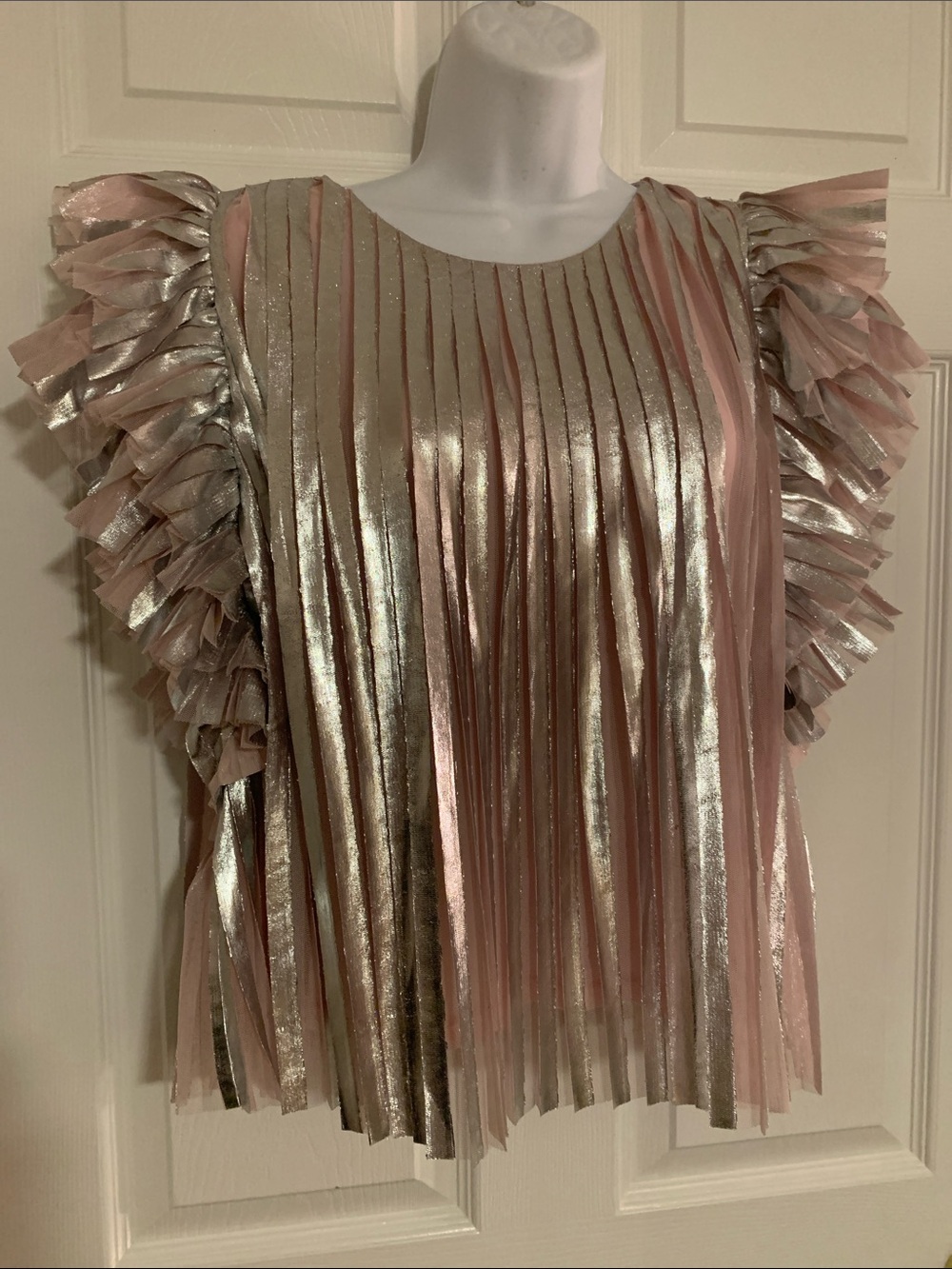 Anthropologie Flutter-Sleeve Foil Pleated Top - Picture 3 of 7